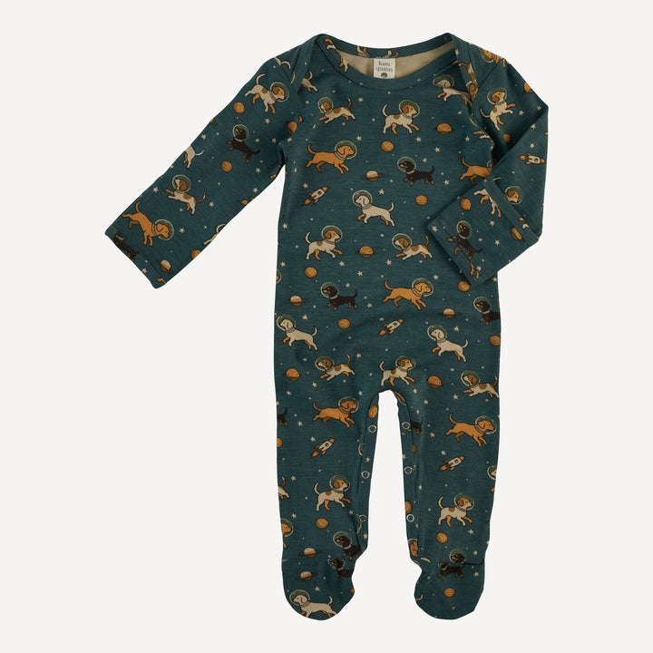 long sleeve lap neck footie | space pups | bamboo