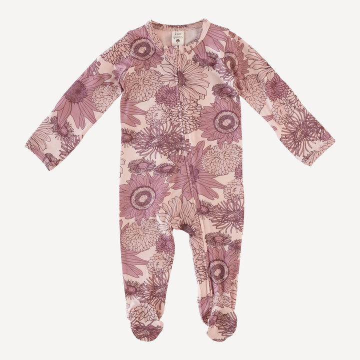 long sleeve zipper footie | pink big sunflower | viscose from bamboo