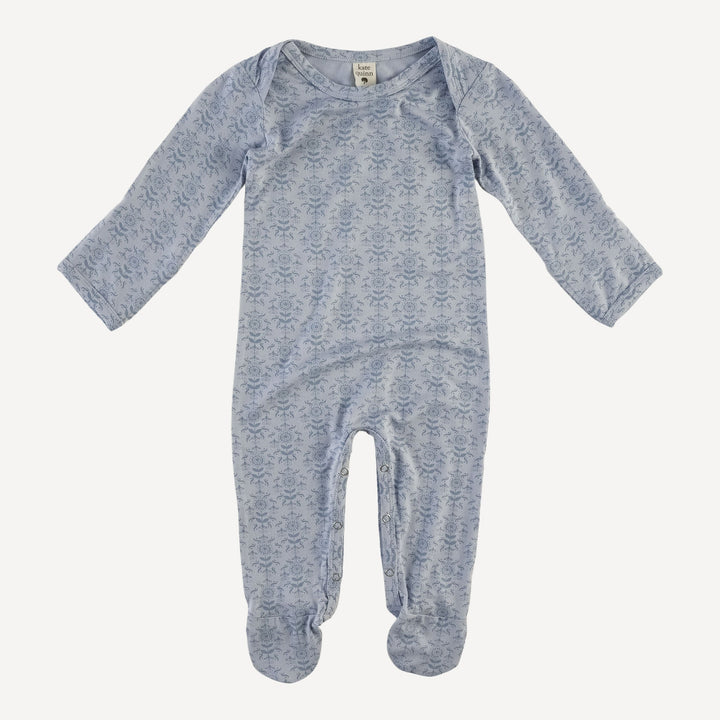 long sleeve lap neck footie | cornflower folk wallpaper | bamboo