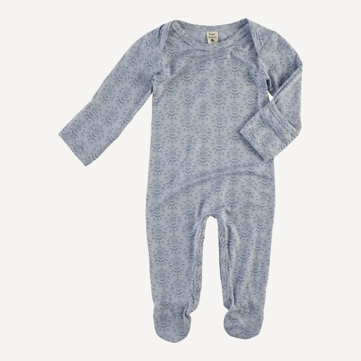 long sleeve lap neck footie | cornflower folk wallpaper | bamboo