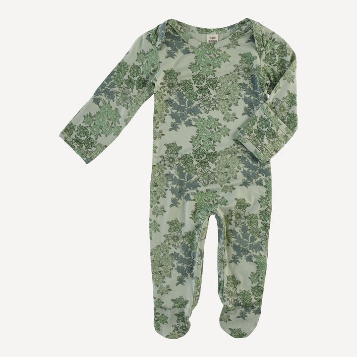 long sleeve lap neck footie | jade wildflower | bamboo