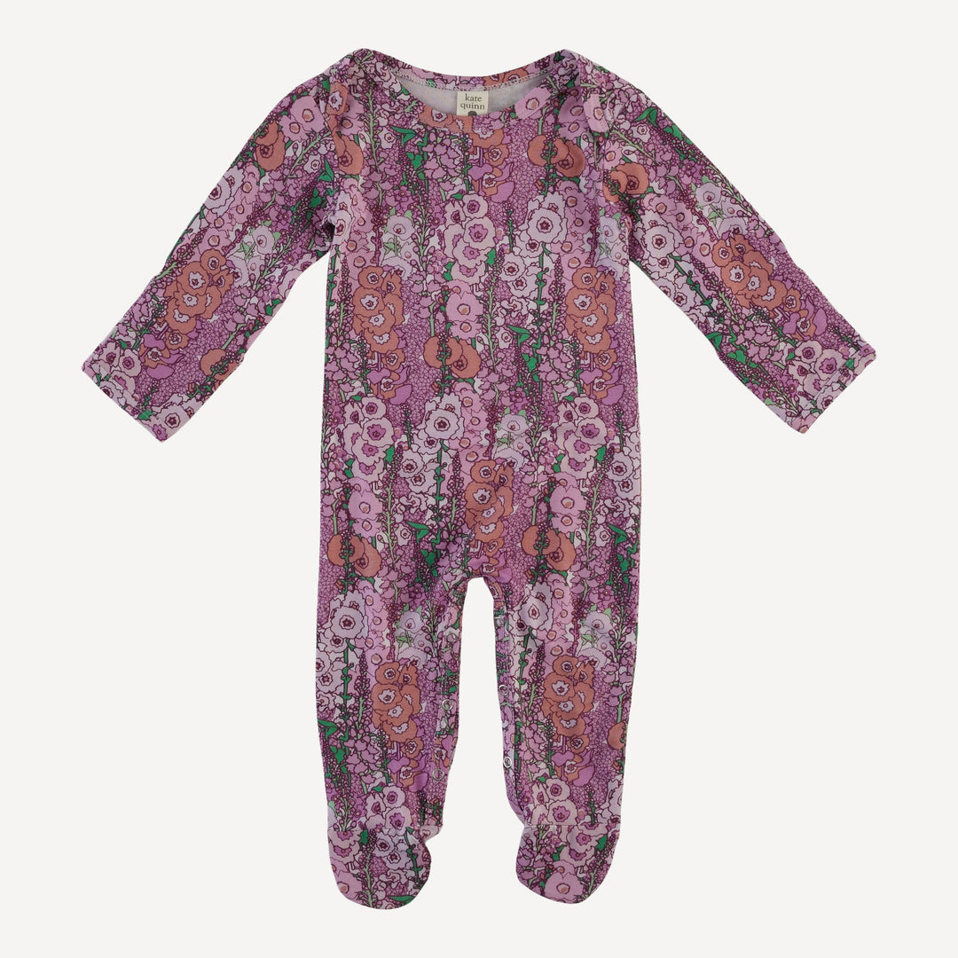 long sleeve lap neck footie | orchid hollyhock | bamboo