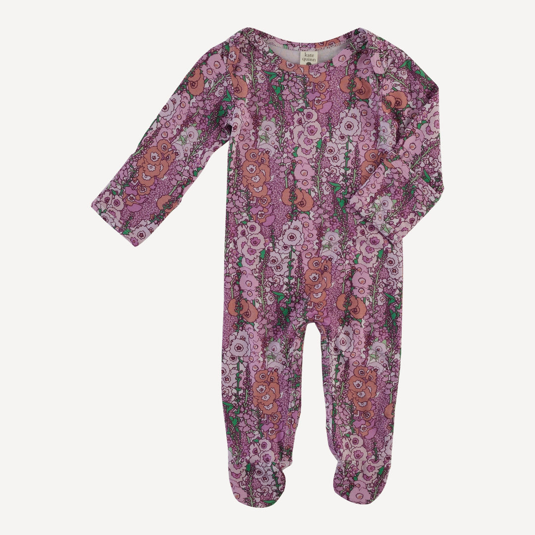 long sleeve lap neck footie | orchid hollyhock | bamboo