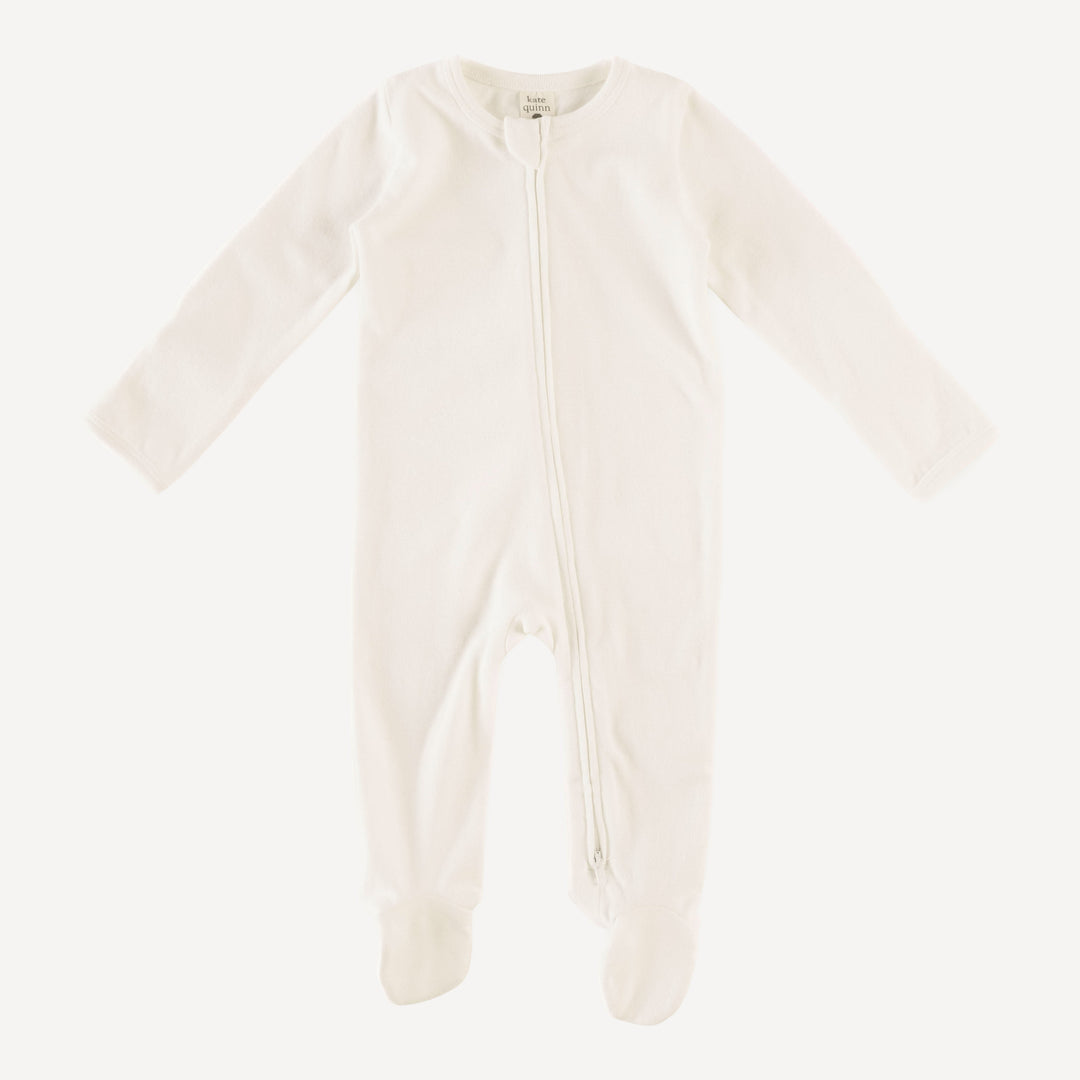 long sleeve zipper footie | coconut | organic cotton rib