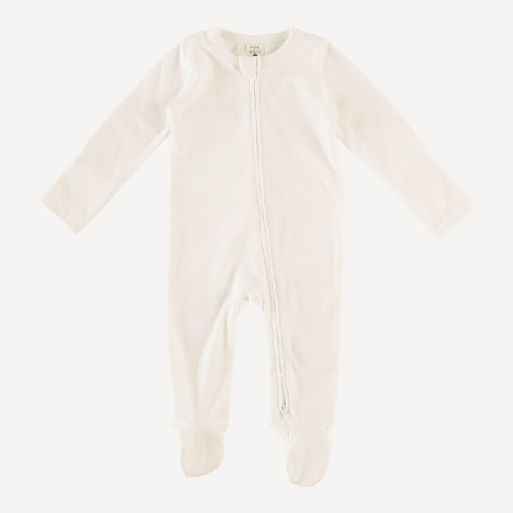 long sleeve zipper footie | coconut | organic cotton rib