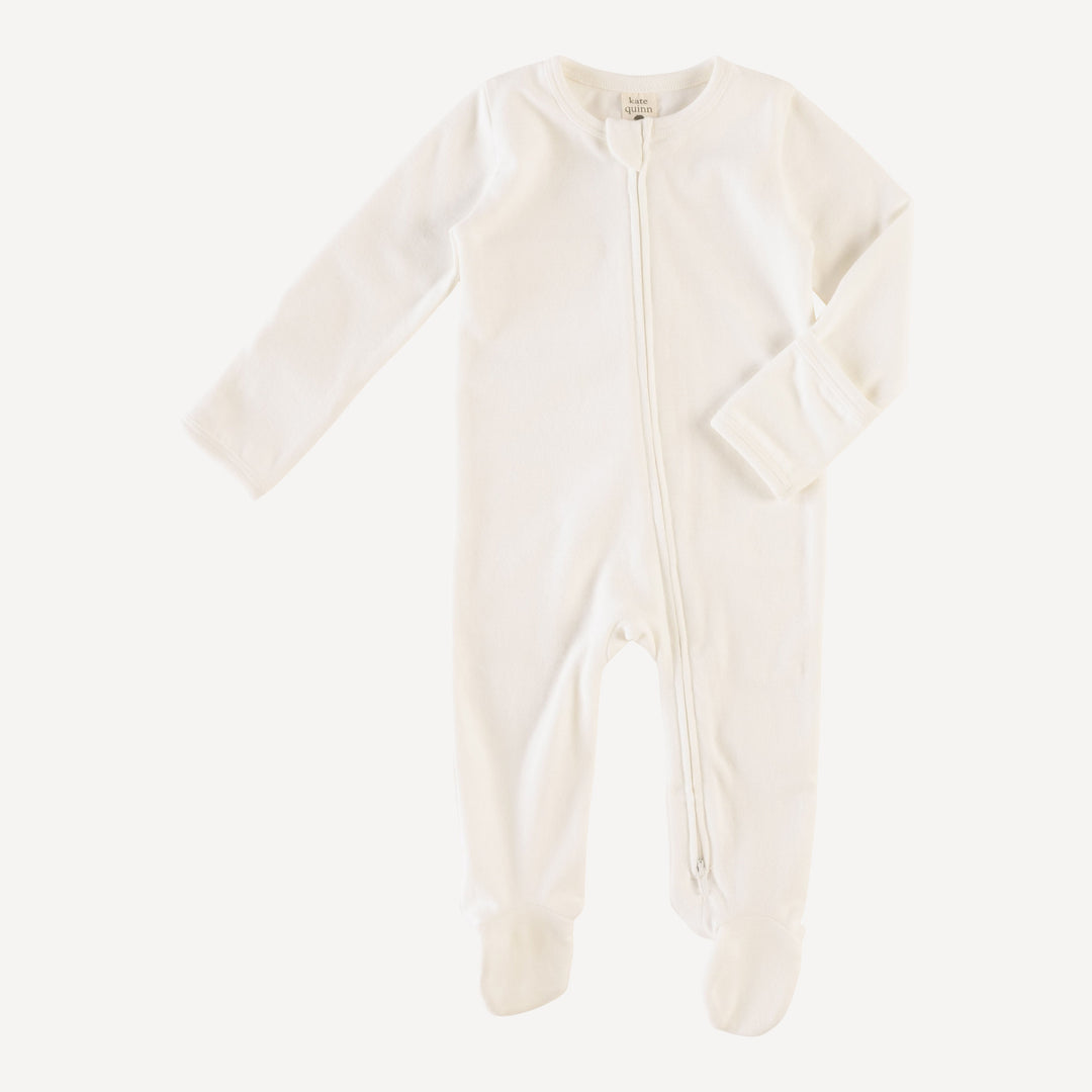 long sleeve zipper footie | coconut | organic cotton rib