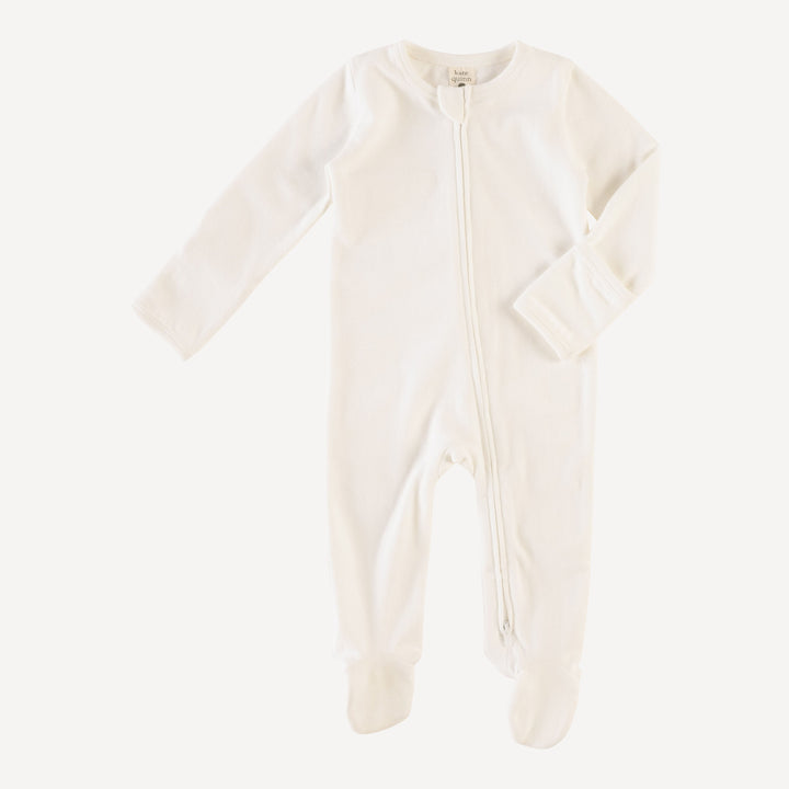 long sleeve zipper footie | coconut | organic cotton rib