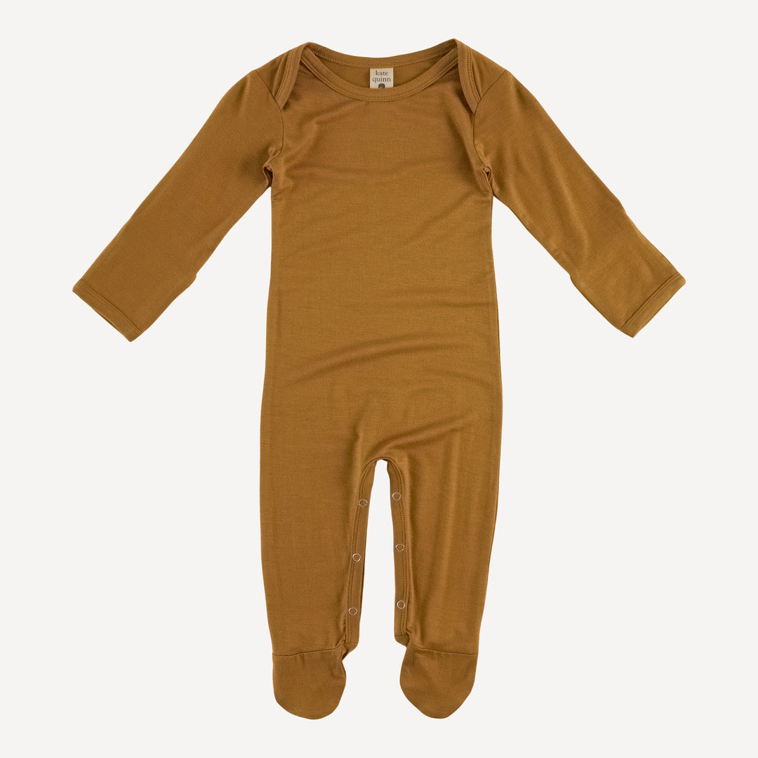 long sleeve lap neck footie | mist bronze | bamboo