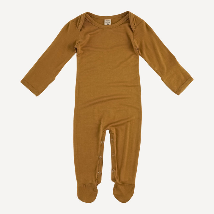 long sleeve lap neck footie | mist bronze | bamboo