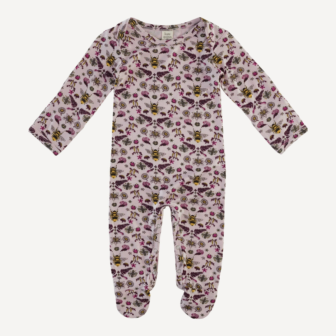 long sleeve lap neck footie | rose litho bee | bamboo