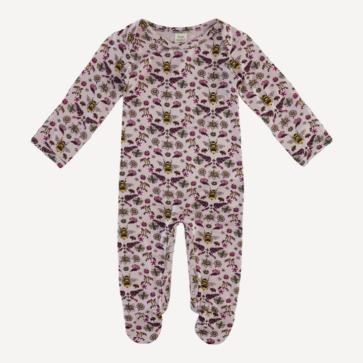 long sleeve lap neck footie | rose litho bee | bamboo