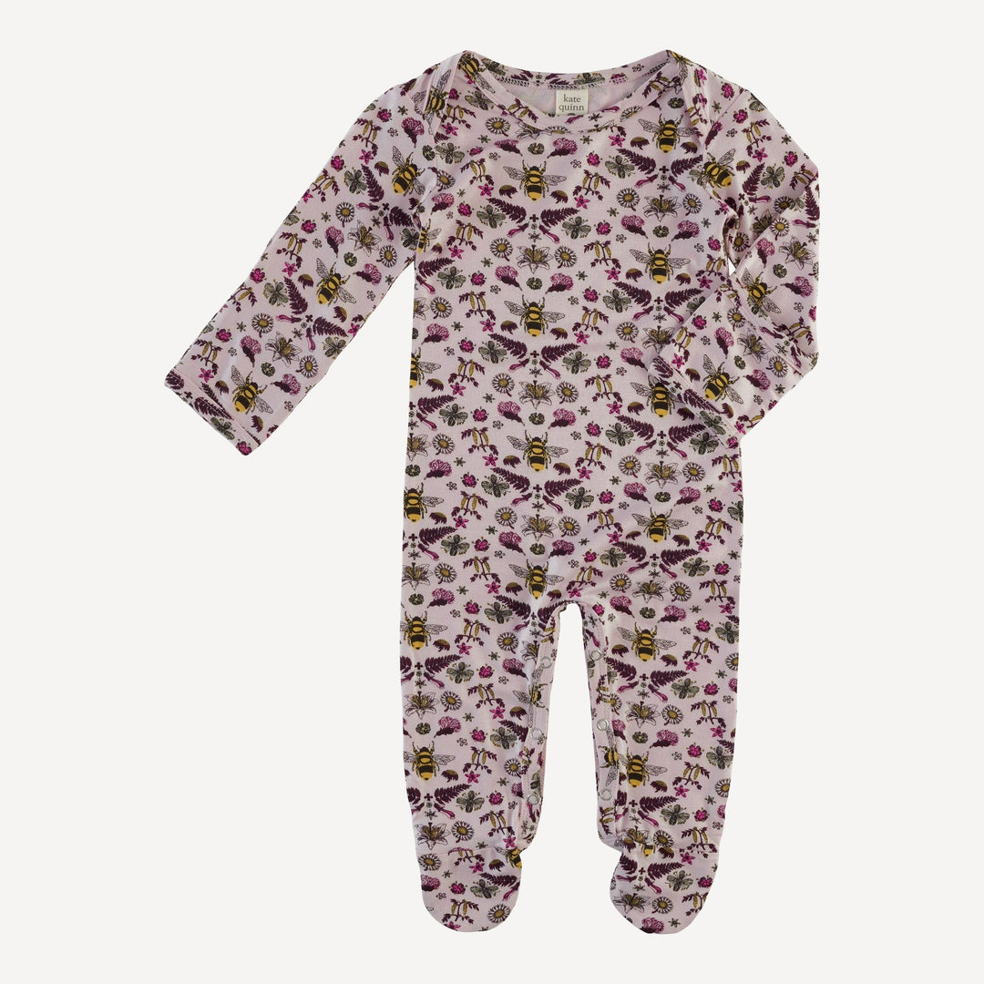 long sleeve lap neck footie | rose litho bee | bamboo