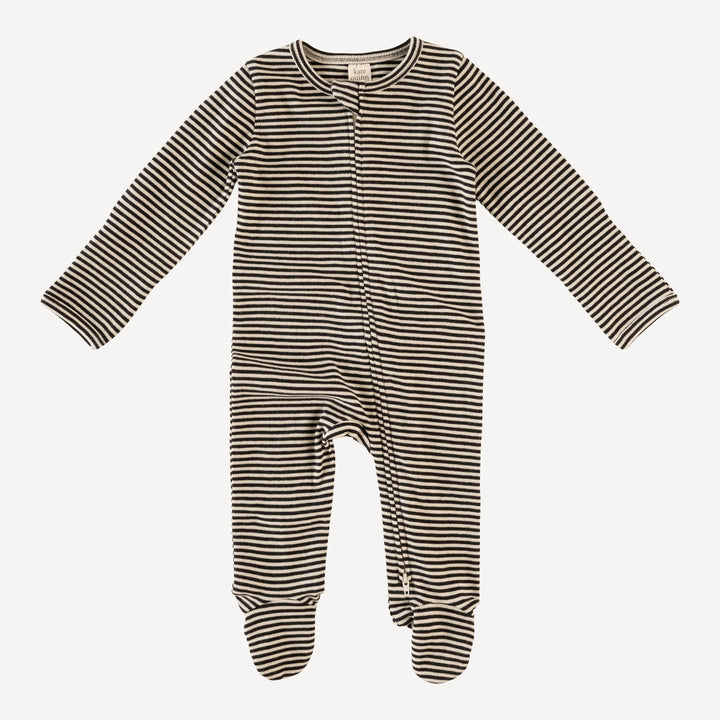 long sleeve zipper footie | navy stripe | organic cotton rib