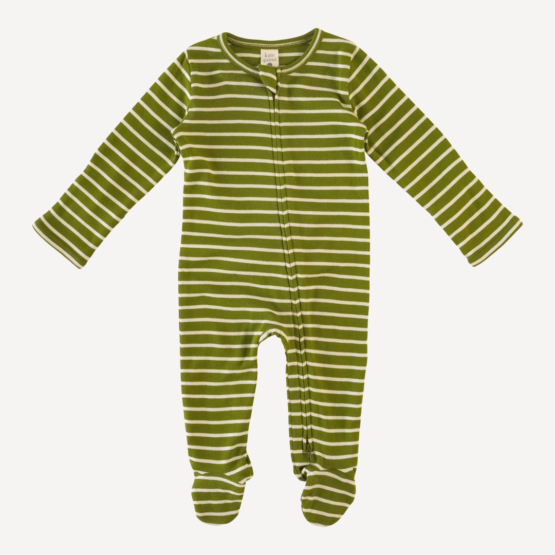 long sleeve zipper footie | leaf stripe | organic cotton rib