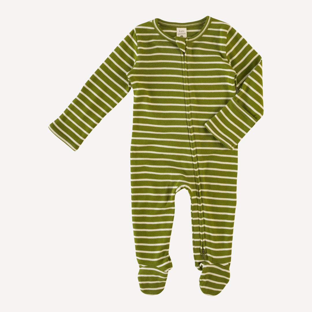 long sleeve zipper footie | leaf stripe | organic cotton rib