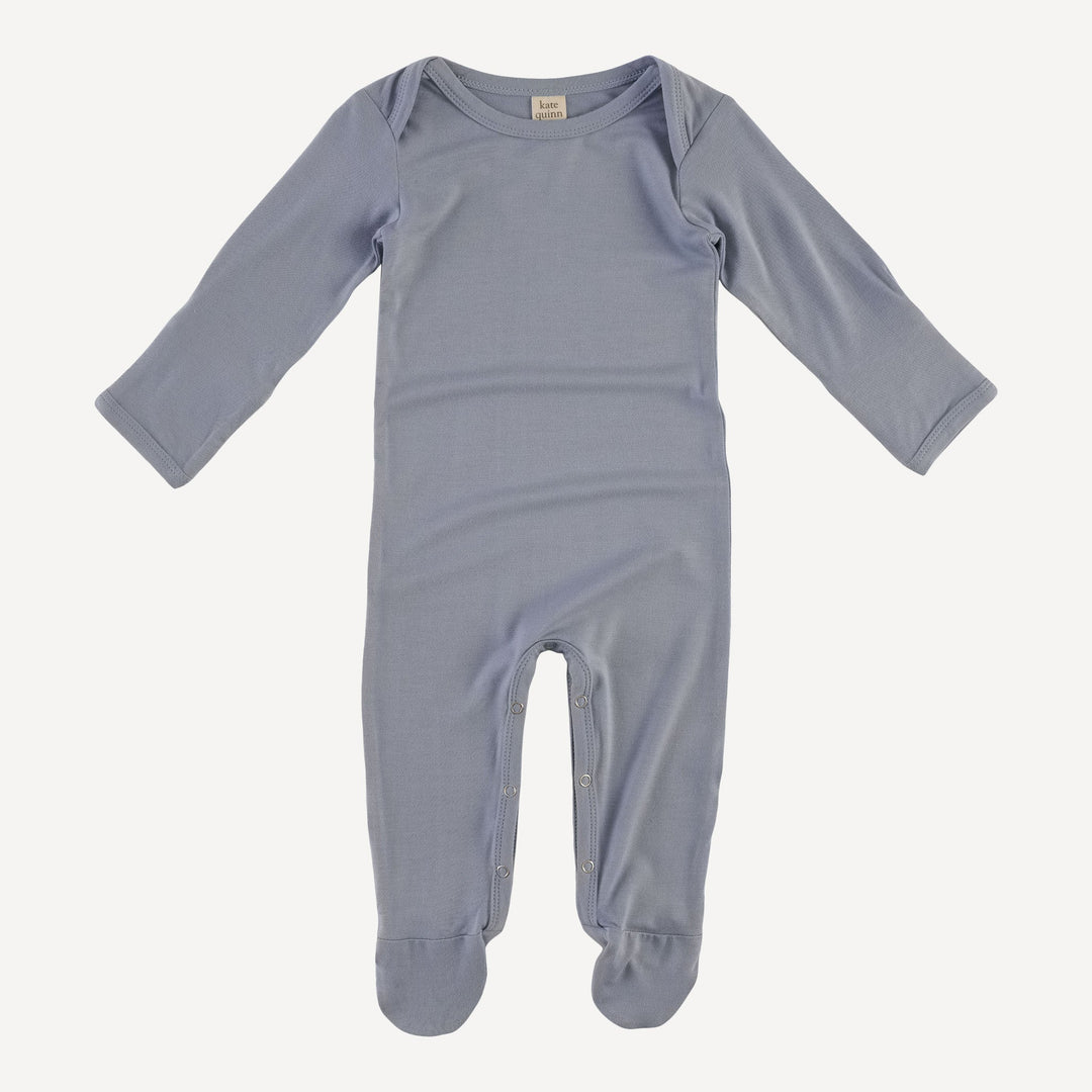 long sleeve lap neck footie | fog blue | bamboo