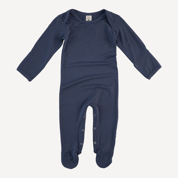 long sleeve lap neck footie | crown blue | bamboo