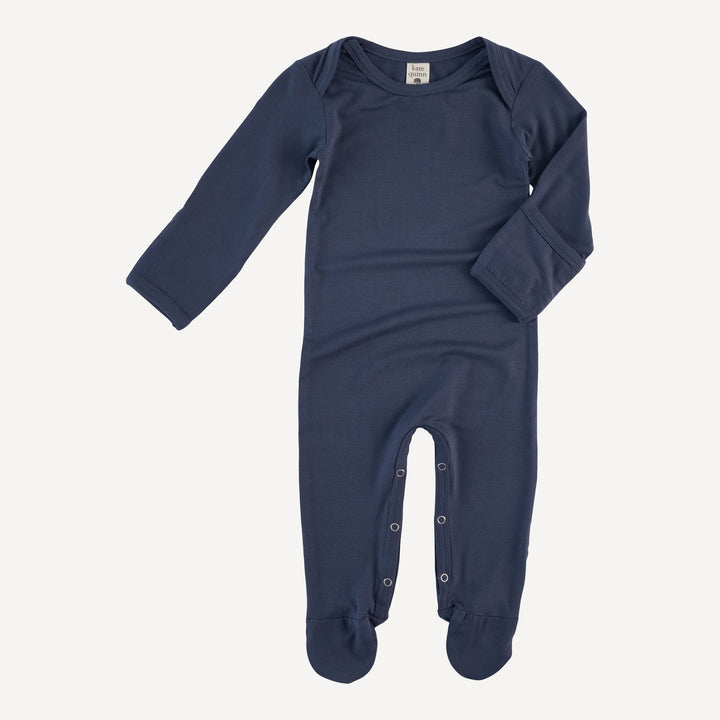 long sleeve lap neck footie | crown blue | bamboo