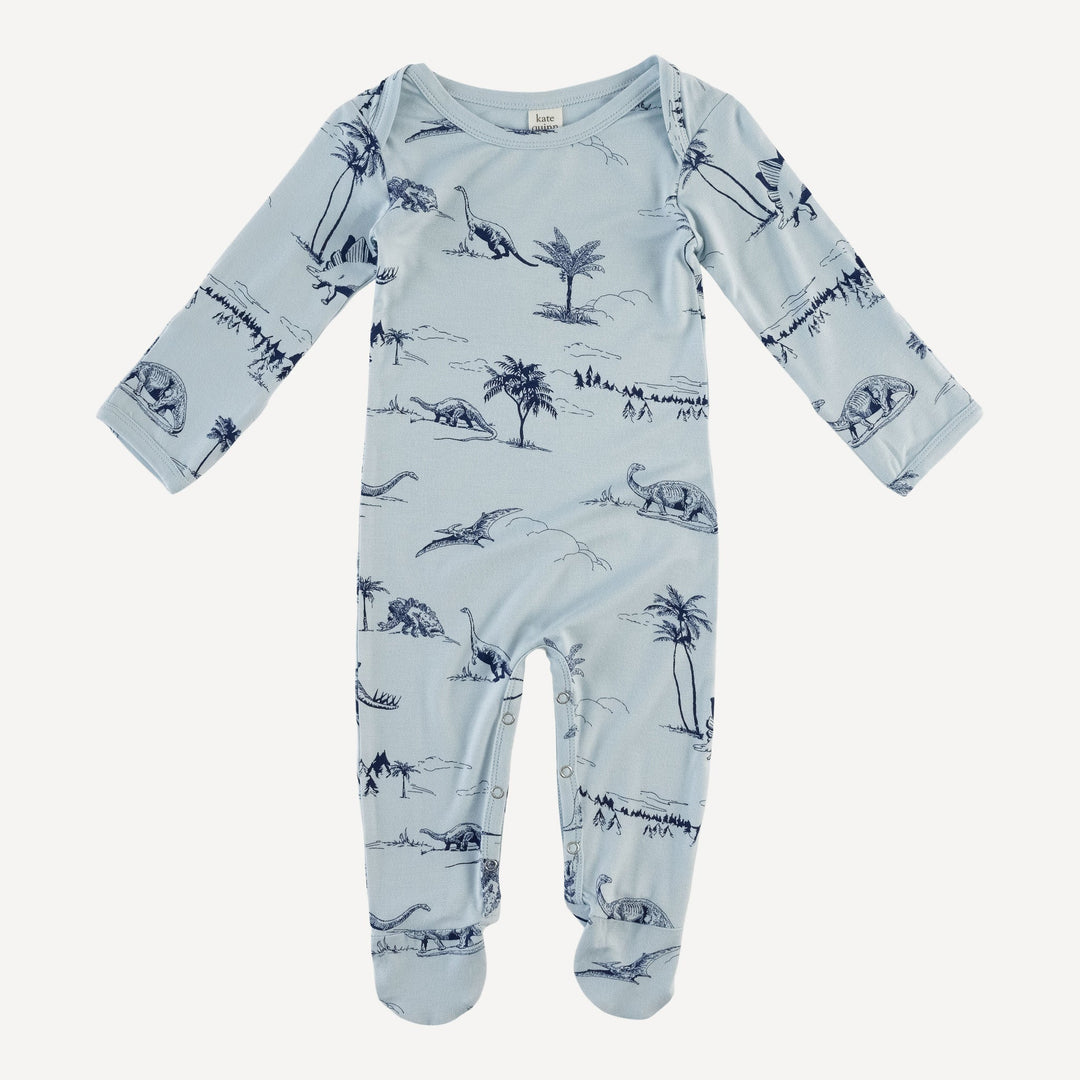 long sleeve lap neck footie | blue dino landscape | bamboo