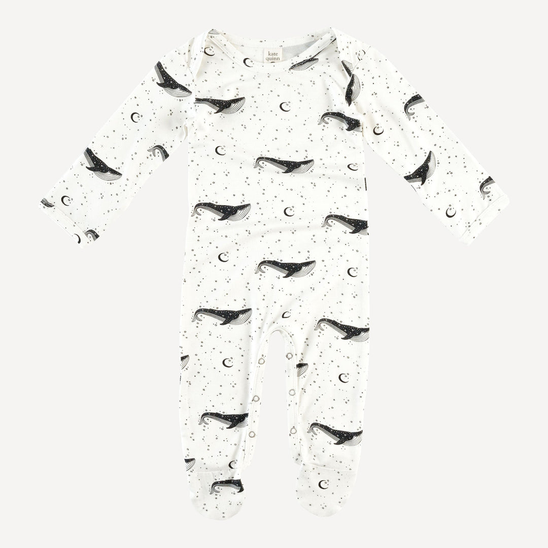 long sleeve lap neck footie | mystical whales | bamboo