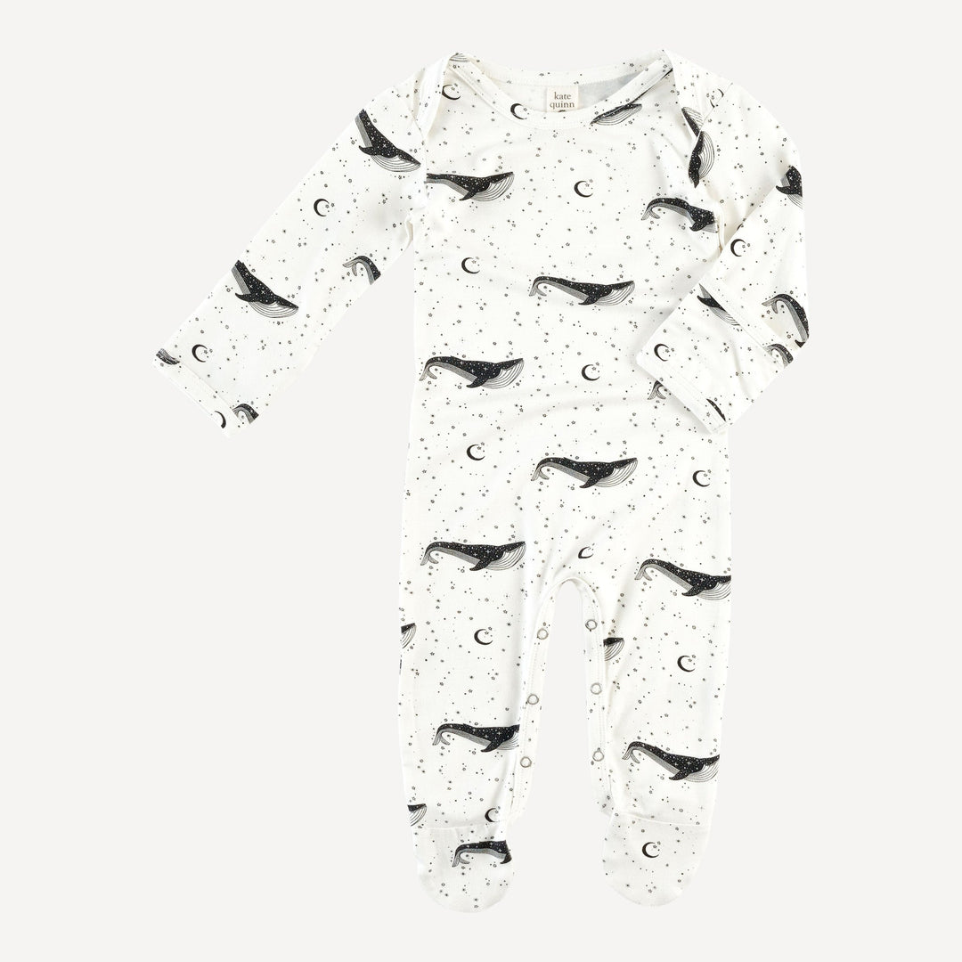 long sleeve lap neck footie | mystical whales | bamboo