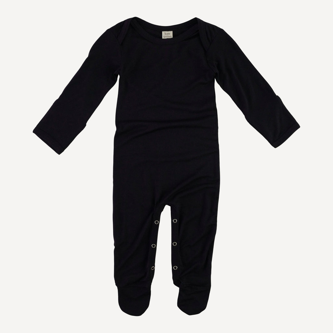 long sleeve lap neck footie | black | bamboo