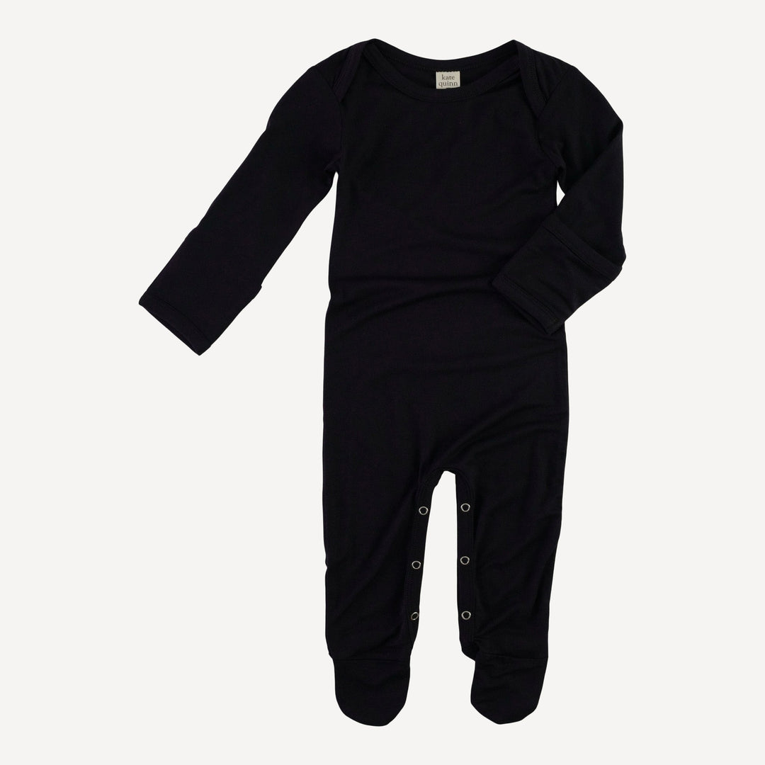 long sleeve lap neck footie | black | bamboo
