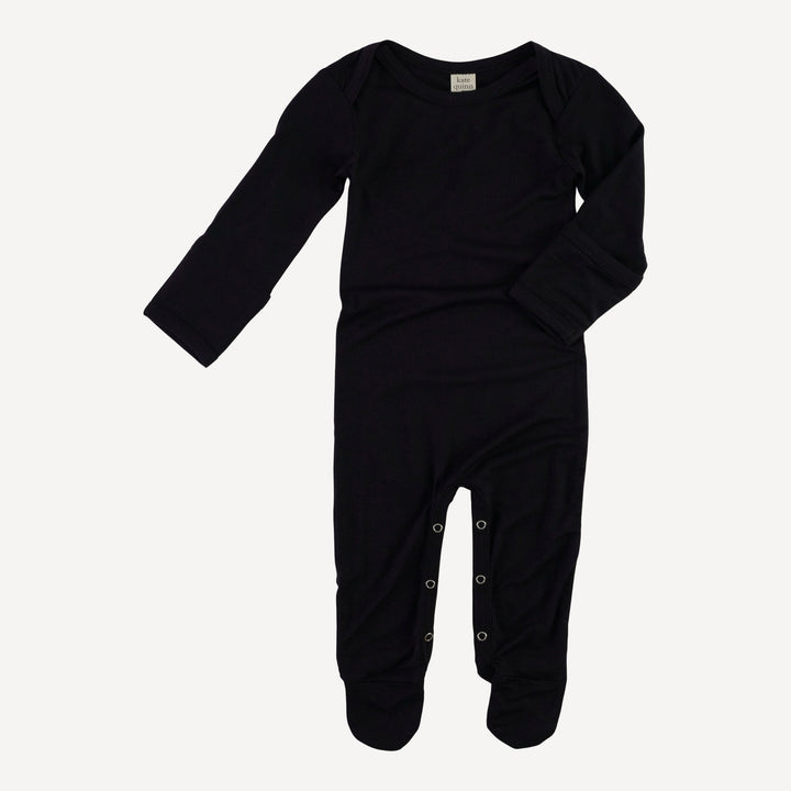long sleeve lap neck footie | black | bamboo