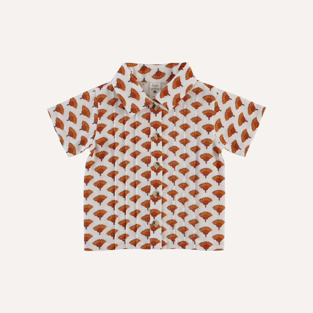 short sleeve button down pintuck shirt | small marigold | organic cotton gauze