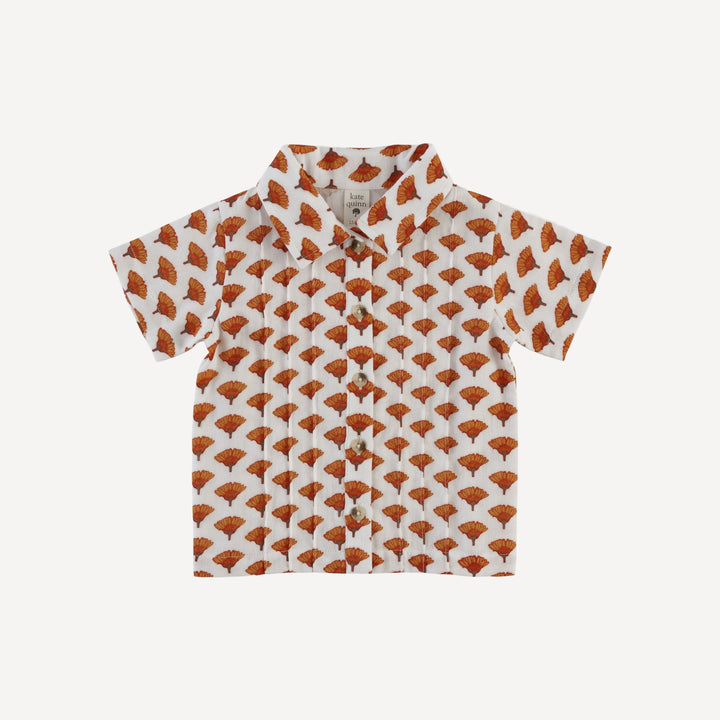 short sleeve button down pintuck shirt | small marigold | organic cotton gauze