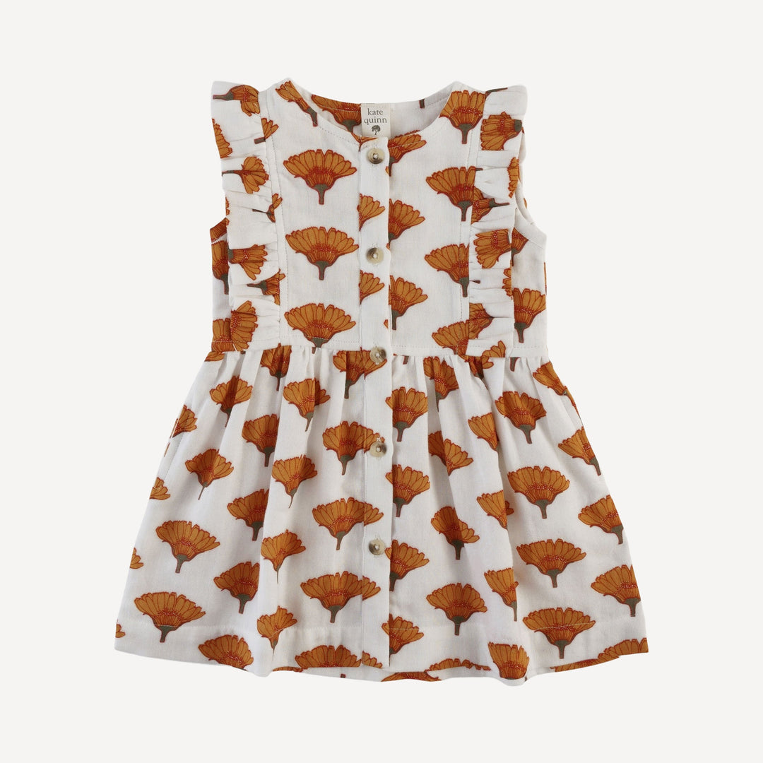 sleeveless ruffle button pinafore dress | large marigold | organic cotton gauze