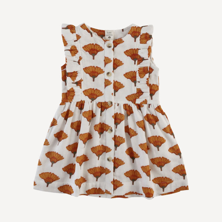 sleeveless ruffle button pinafore dress | large marigold | organic cotton gauze