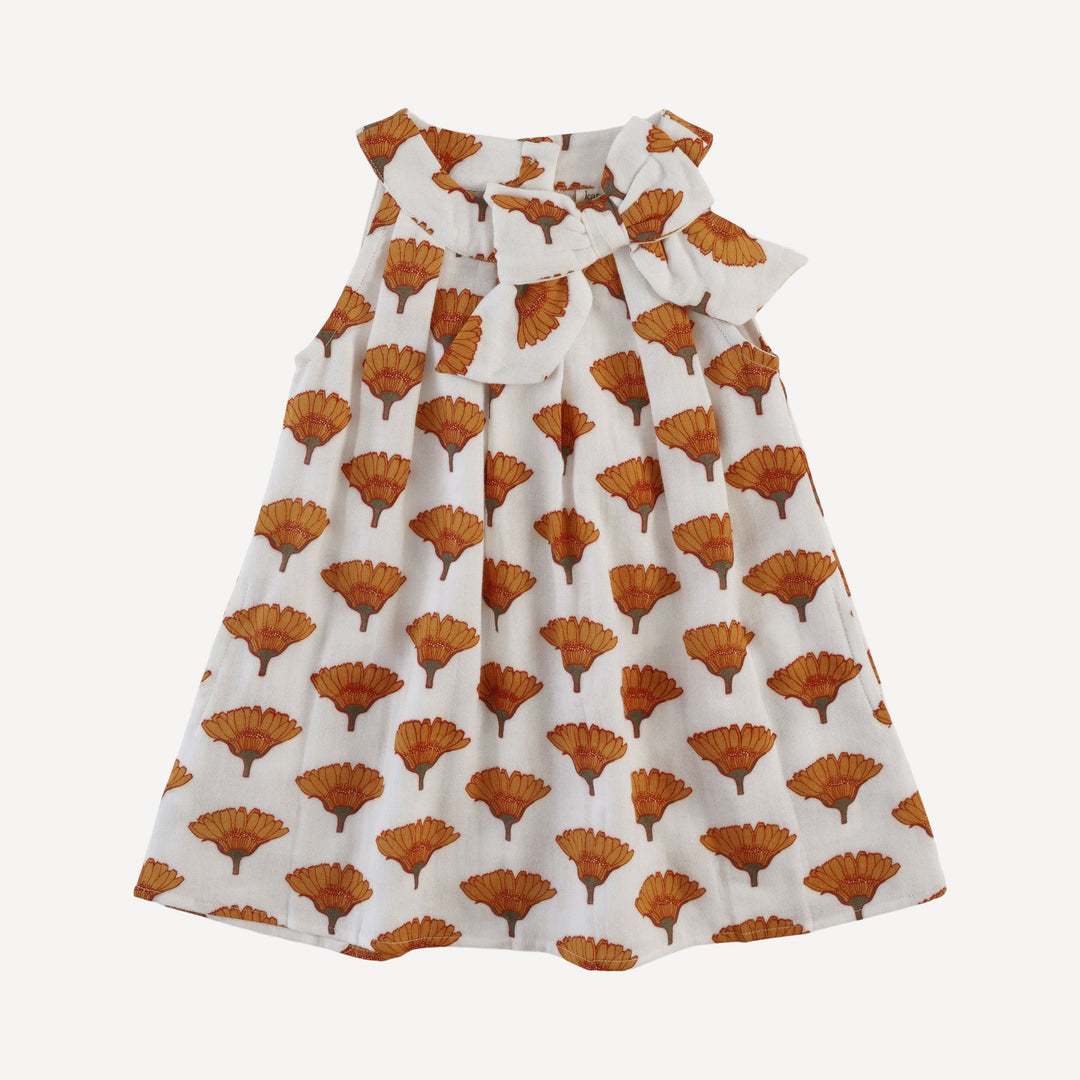 sleeveless pleated bow dress | large marigold | organic cotton gauze
