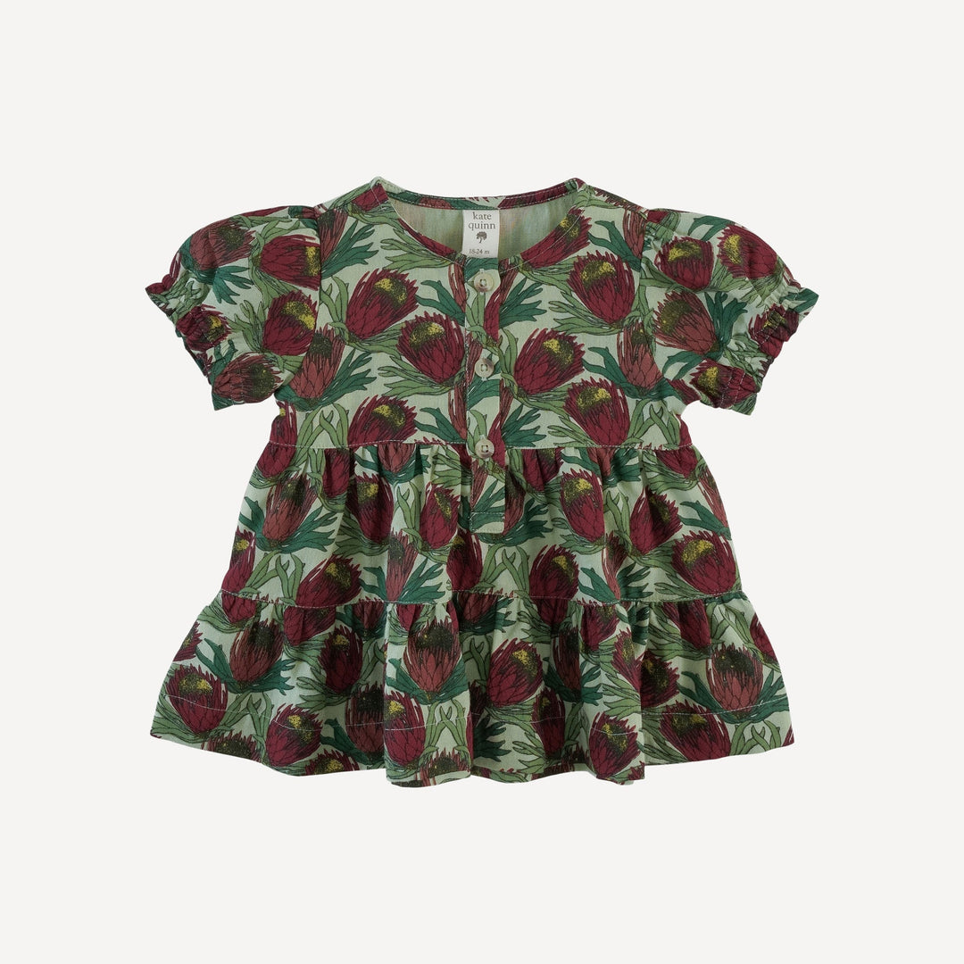 short puff sleeve prairie top | large proteas | organic cotton gauze