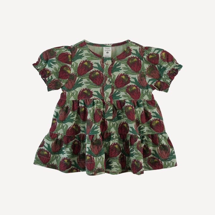 short puff sleeve prairie top | large proteas | organic cotton gauze