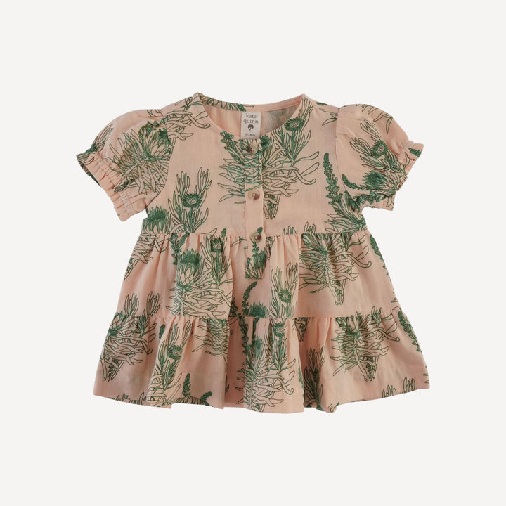 short puff sleeve prairie top | green proteas | organic cotton gauze
