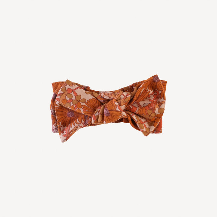 large bow elastic headband | 70s orange bold daisy | organic cotton interlock
