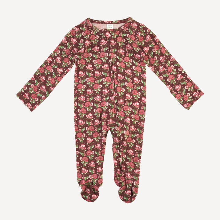 long sleeve two way zipper footie | rose stripe | bamboo