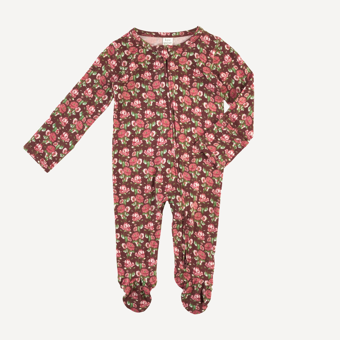 long sleeve two way zipper footie | rose stripe | bamboo
