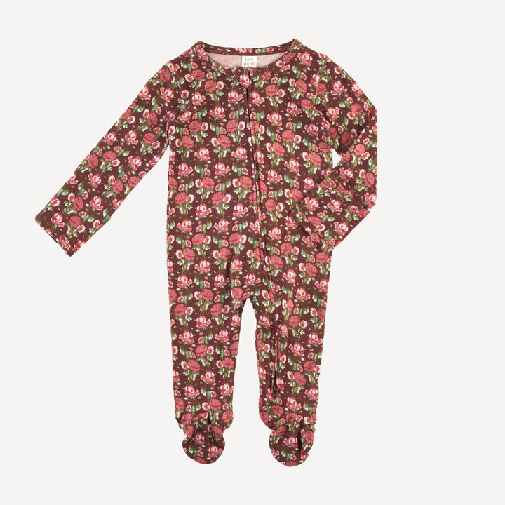 long sleeve two way zipper footie | rose stripe | bamboo