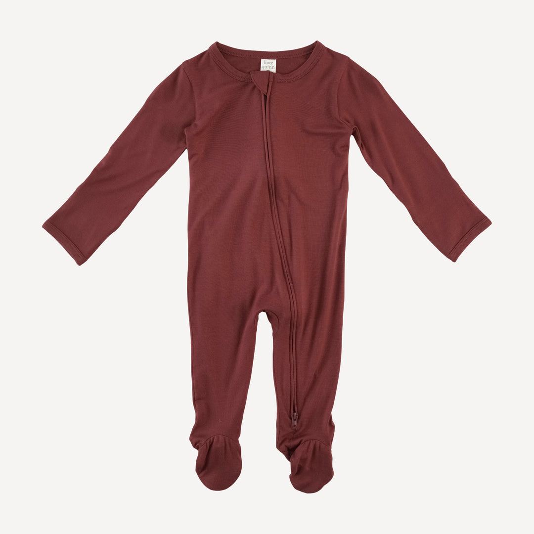 long sleeve two way zipper footie | spiced chocolate | bamboo