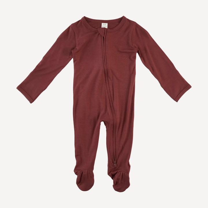 long sleeve two way zipper footie | spiced chocolate | bamboo