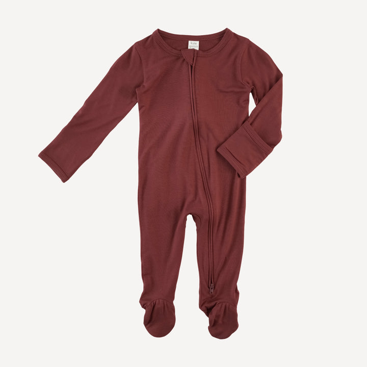 long sleeve two way zipper footie | spiced chocolate | bamboo