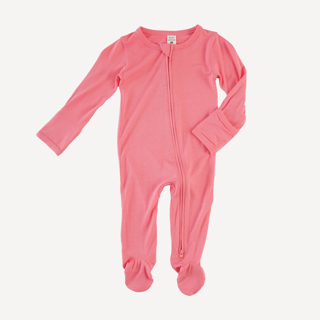 long sleeve two way zipper footie | candied strawberry | bamboo