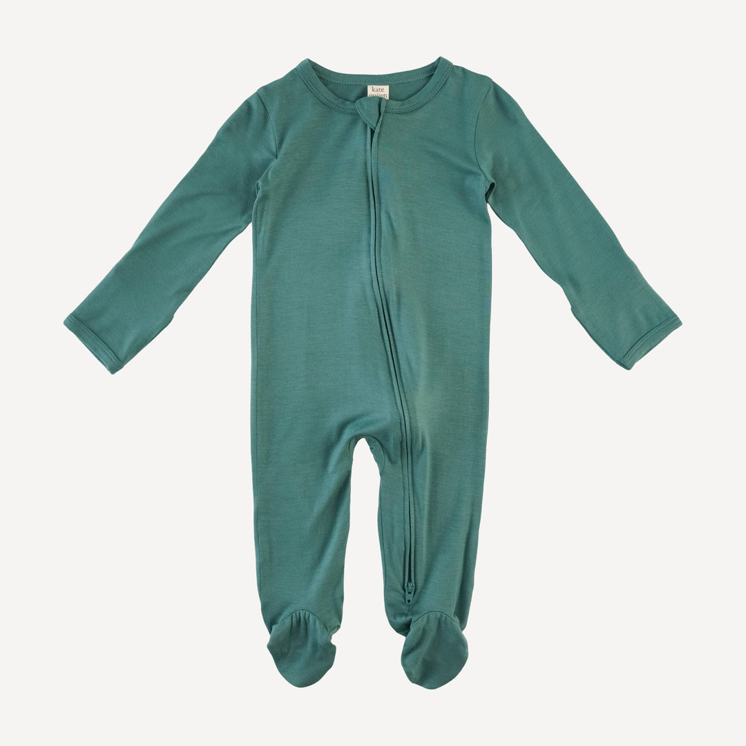 long sleeve two way zipper footie | dark eucalyptus | bamboo