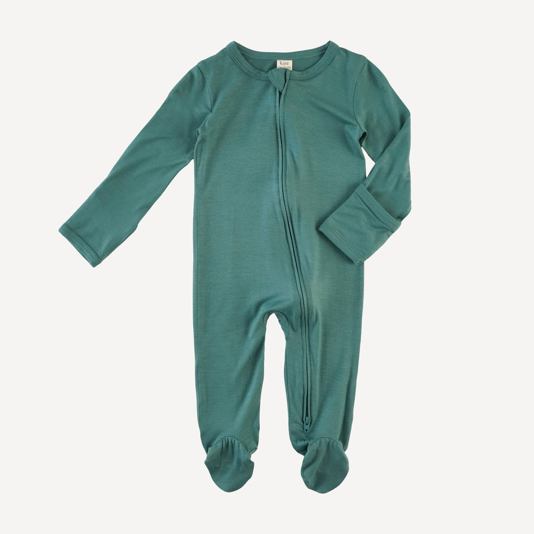 long sleeve two way zipper footie | dark eucalyptus | bamboo