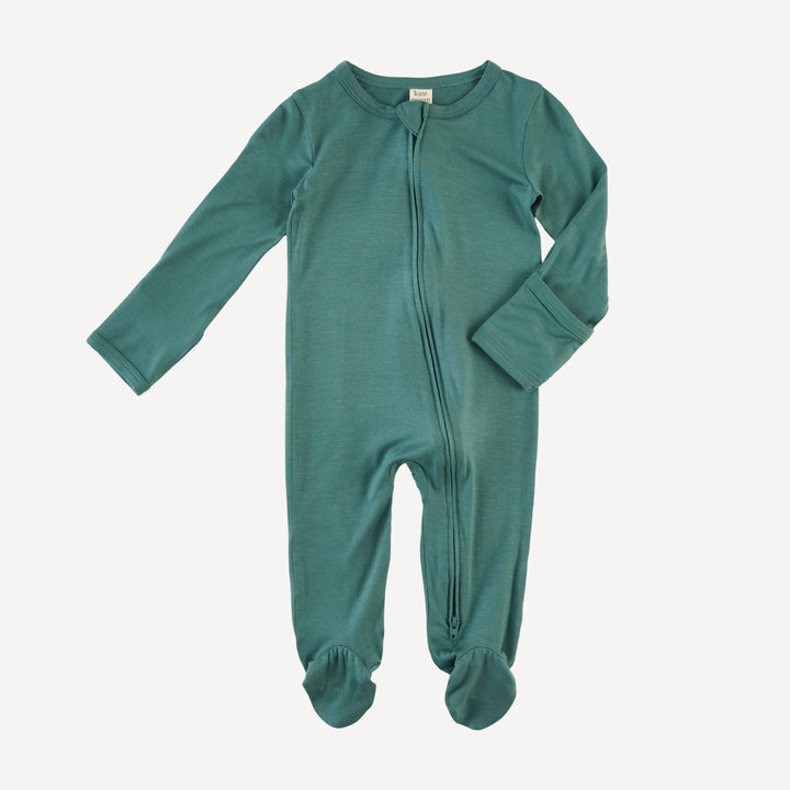 long sleeve two way zipper footie | dark eucalyptus | bamboo