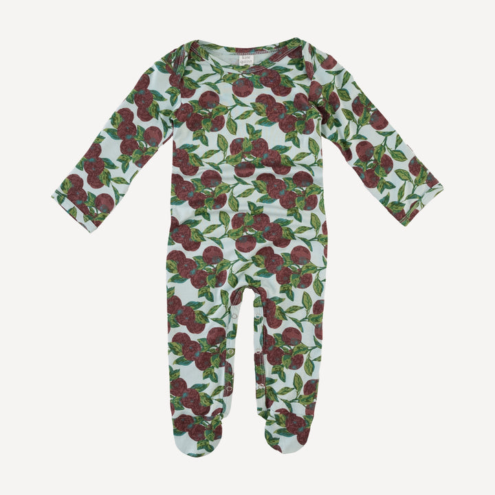 long sleeve lap neck footie | apple branch | bamboo