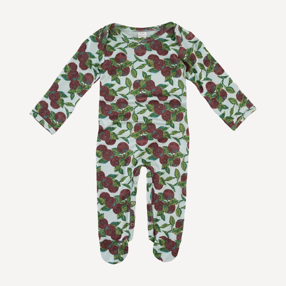 long sleeve lap neck footie | apple branch | bamboo