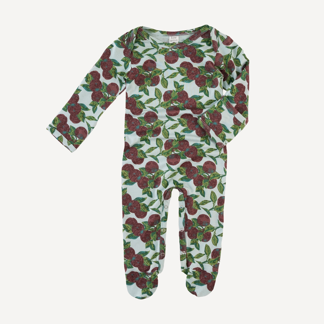 long sleeve lap neck footie | apple branch | bamboo